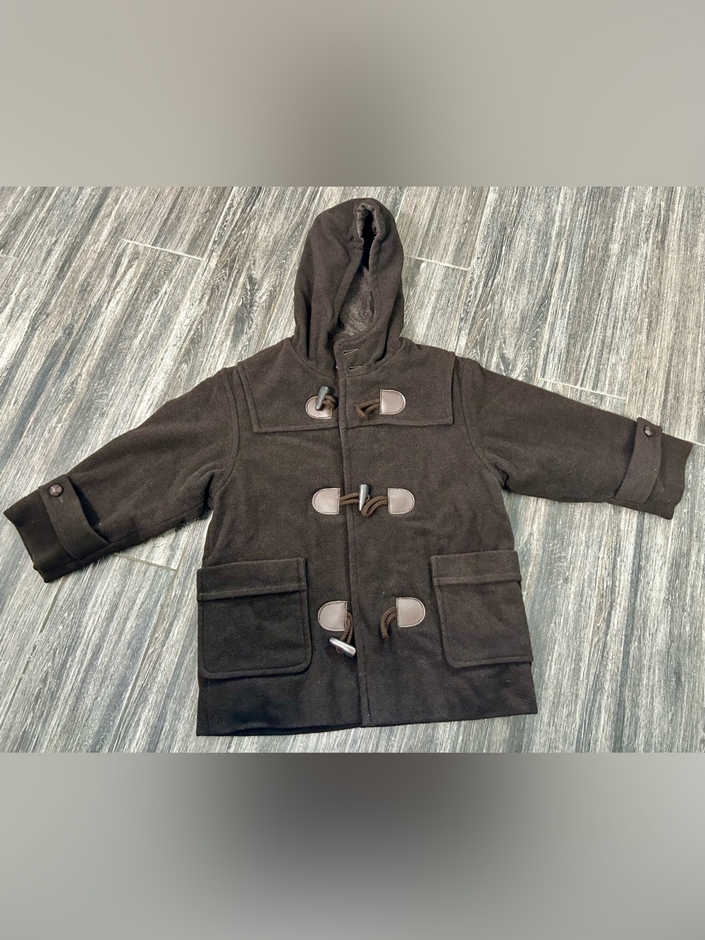 Steiff Kids Hooded Toggle wool Coat brown winter Sz 5T boy unisex classic